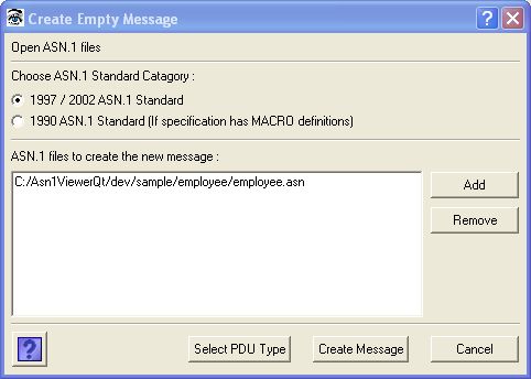 Create Empty Message dialog box that allows you to create a binary message