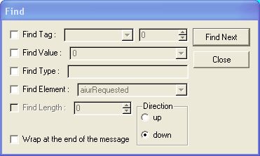 image of dialog box that allows you ti find data in the message